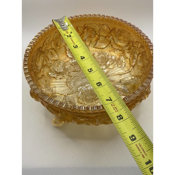 Vintage Imperial Glass Marigold Yellow Rose Sawtooth Footed Bowl - Picture 10 of 10